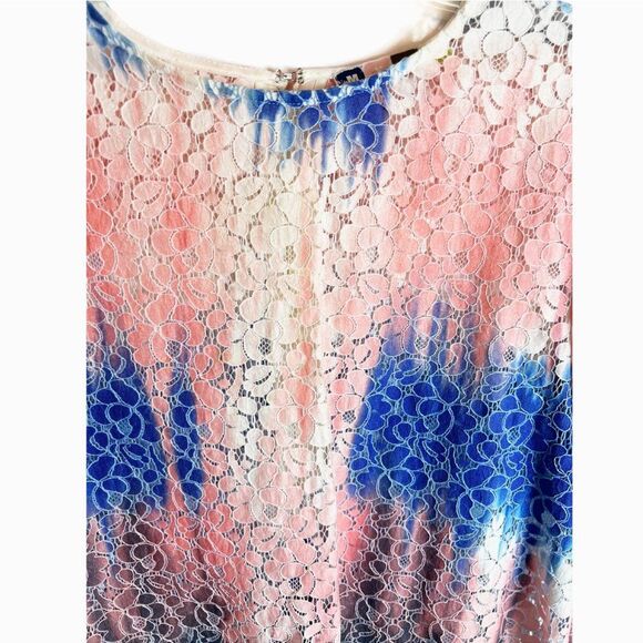 MSGM Floral Lace Blue, Pink & Off-White Tie Dye Short Sleeve Boxy Tee Size L - Picture 7 of 8